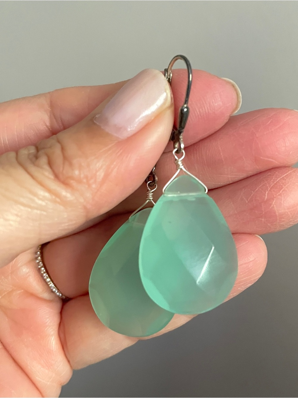 GreenChrysoprase Teardrop Faceted Stone 925 Sterling Silver Earrings - 2" Long!